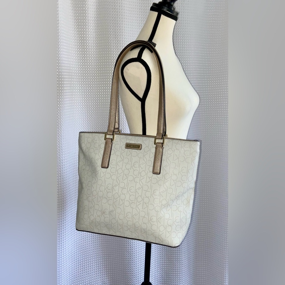 Calvin Klein rose gold and ivory Large zipped Tote‎ shoulder Bag